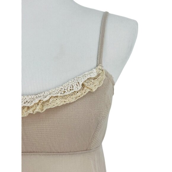 Vintage Anthropologie Eloise Beige Lace Crochet Trim Camisole Nighty Slip Dress - Picture 2 of 13